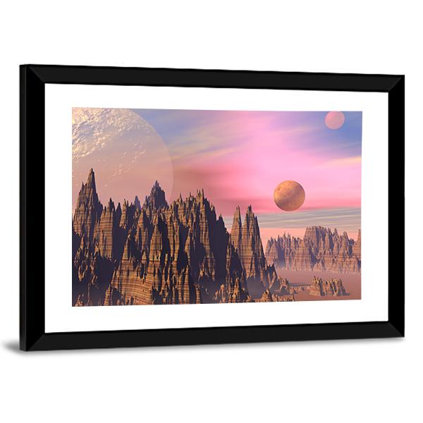 Rocky Mountains And Planets Canvas Wall Art-3 Horizontal-Gallery Wrap-25" x 16"-Tiaracle