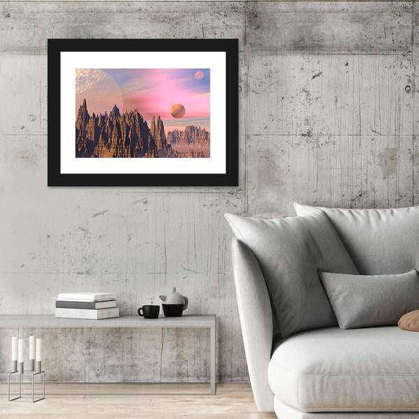 Rocky Mountains And Planets Canvas Wall Art-3 Horizontal-Gallery Wrap-25" x 16"-Tiaracle