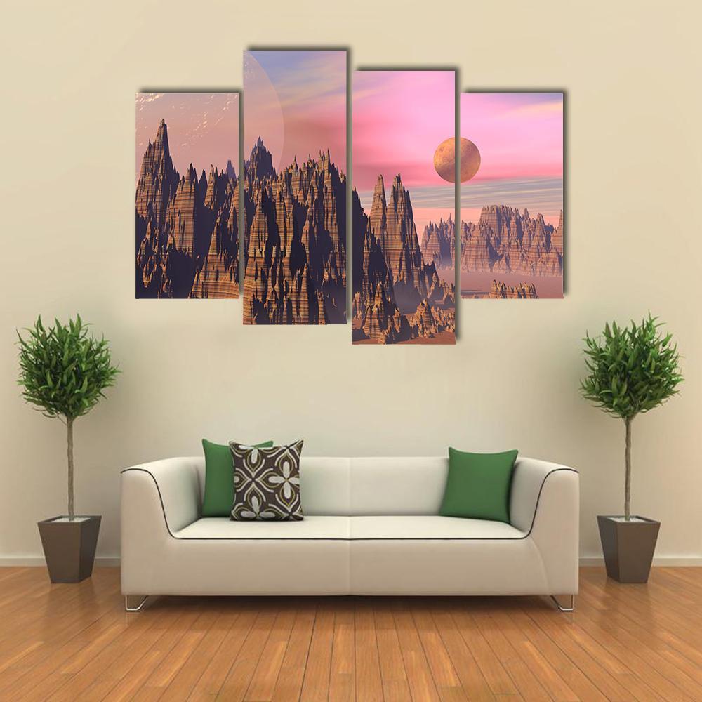 Rocky Mountains And Planets Canvas Wall Art-4 Pop-Gallery Wrap-50" x 32"-Tiaracle