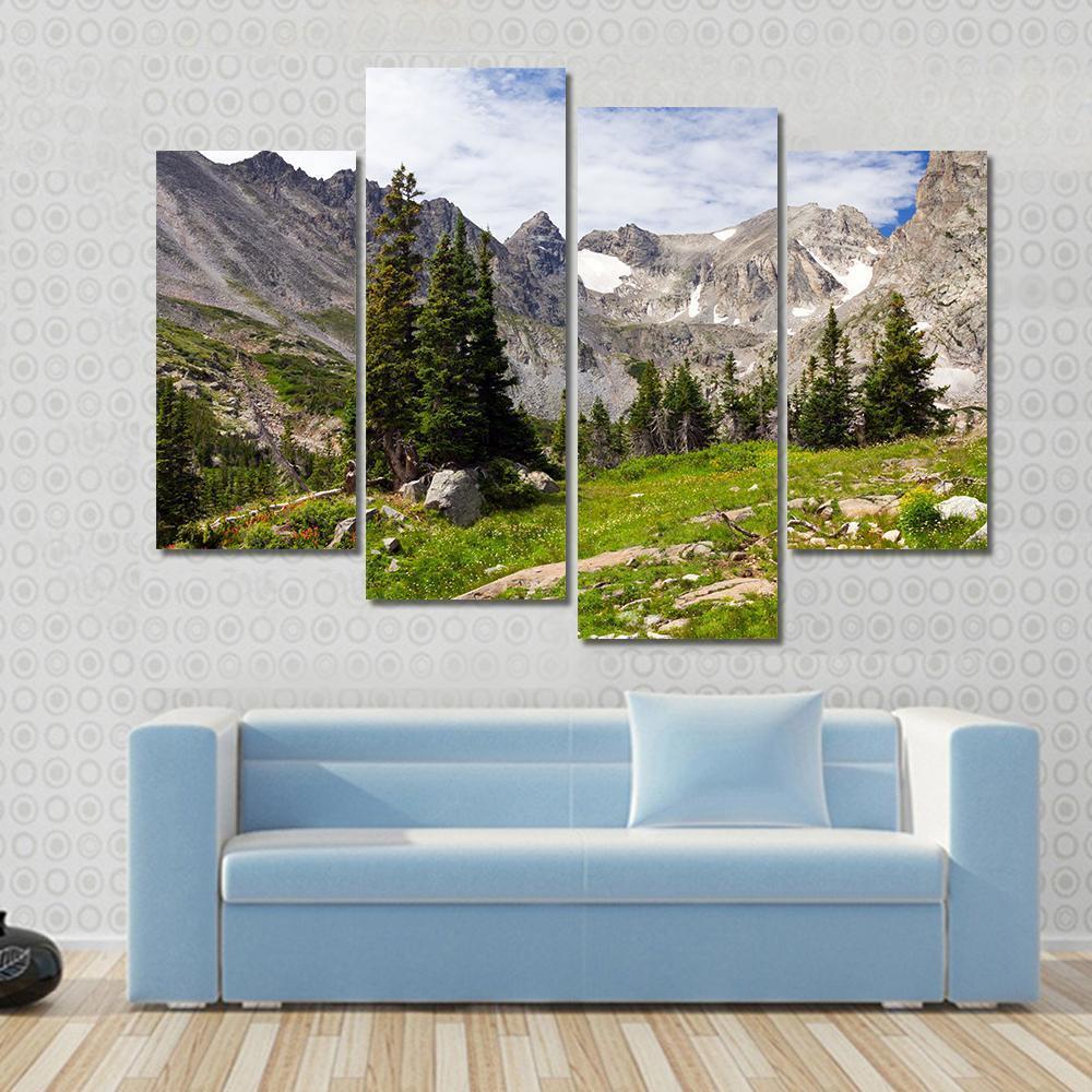 Rocky Mountains Landscape Canvas Wall Art-4 Pop-Gallery Wrap-50" x 32"-Tiaracle