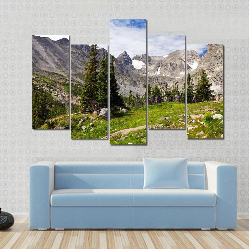 Rocky Mountains Landscape Canvas Wall Art-5 Pop-Gallery Wrap-47" x 32"-Tiaracle