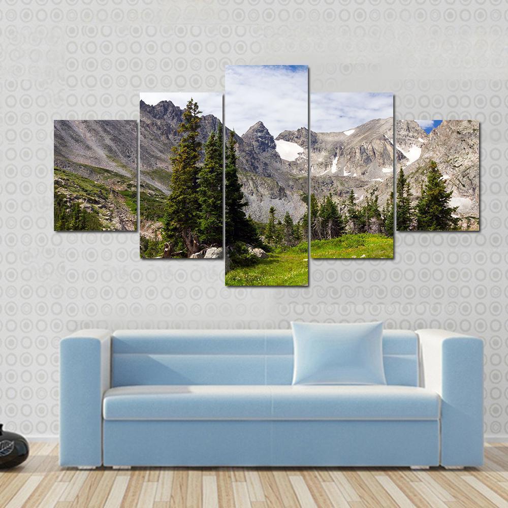 Rocky Mountains Landscape Canvas Wall Art-5 Star-Gallery Wrap-62" x 32"-Tiaracle
