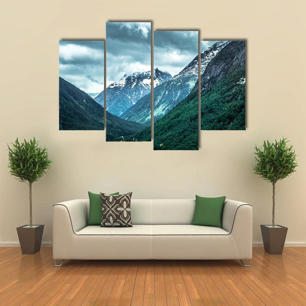 Rocky Mountains On Alaska British Columbia Border Canvas Wall Art-4 Pop-Gallery Wrap-50" x 32"-Tiaracle