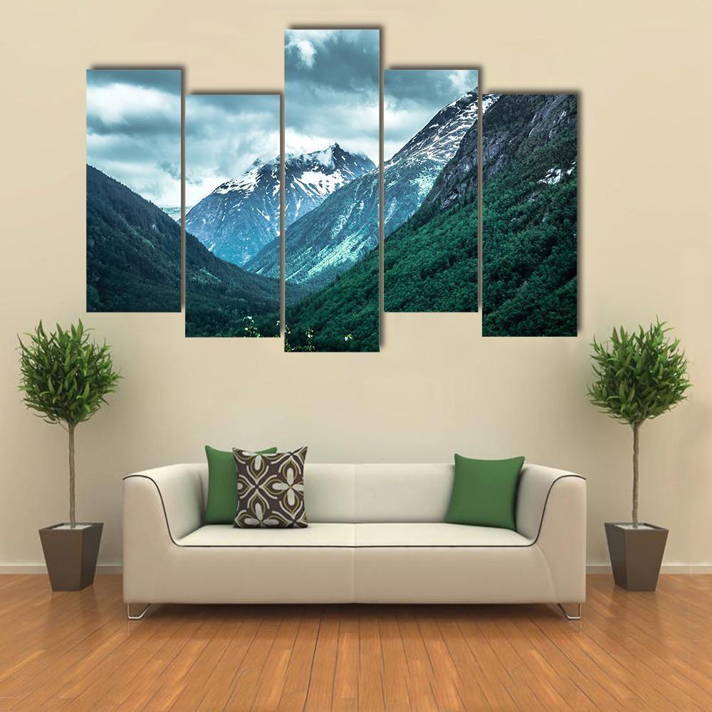 Rocky Mountains On Alaska British Columbia Border Canvas Wall Art-5 Pop-Gallery Wrap-47" x 32"-Tiaracle