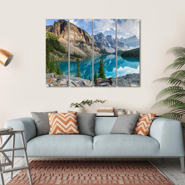 Rocky Mountains With Moraine Lake In Canada Canvas Wall Art-4 Horizontal-Gallery Wrap-34" x 24"-Tiaracle