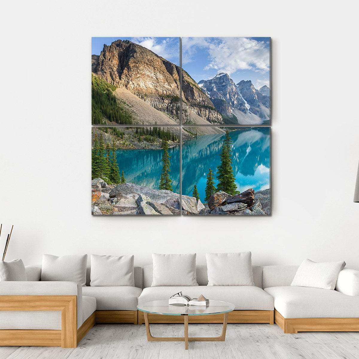 Rocky Mountains With Moraine Lake In Canada Canvas Wall Art-4 Square-Gallery Wrap-17" x 17"-Tiaracle