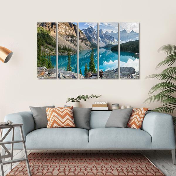Rocky Mountains With Moraine Lake In Canada Canvas Wall Art-5 Horizontal-Gallery Wrap-22" x 12"-Tiaracle