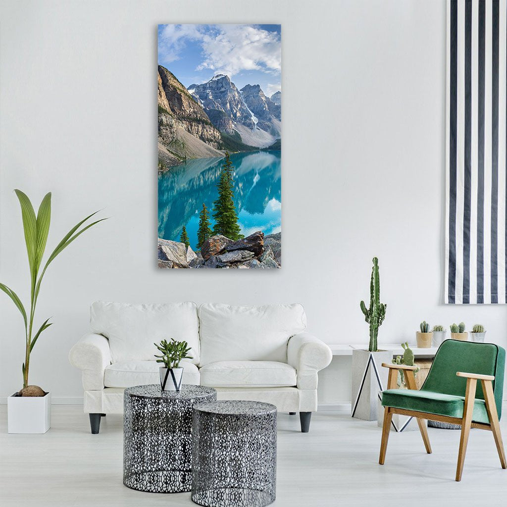 Rocky Mountains With Moraine Lake In Canada Vertical Canvas Wall Art-1 Vertical-Gallery Wrap-12" x 24"-Tiaracle