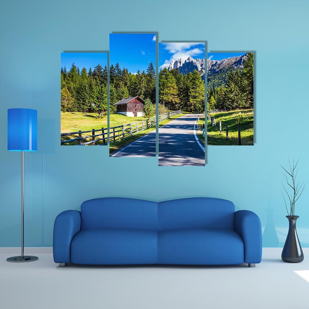 Rocky Peaks And Forested Mountains Canvas Wall Art-4 Pop-Gallery Wrap-50" x 32"-Tiaracle