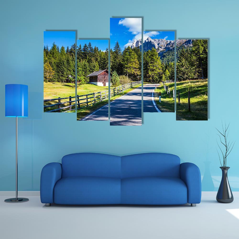 Rocky Peaks And Forested Mountains Canvas Wall Art-5 Pop-Gallery Wrap-47" x 32"-Tiaracle
