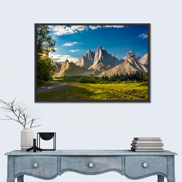 Rocky Peaks At Sunset Canvas Wall Art-1 Piece-Floating Frame-24" x 16"-Tiaracle