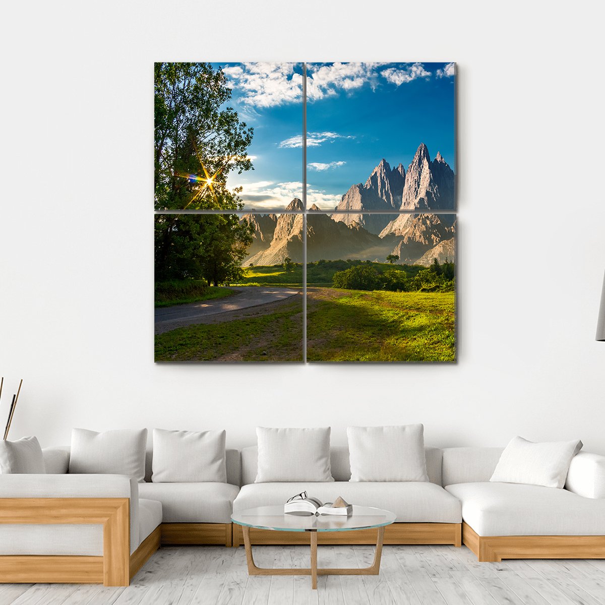 Rocky Peaks At Sunset Canvas Wall Art-4 Square-Gallery Wrap-17" x 17"-Tiaracle