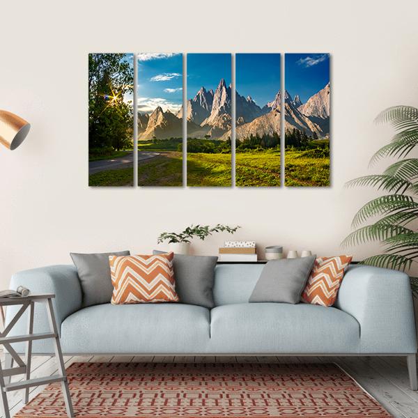 Rocky Peaks At Sunset Canvas Wall Art-5 Horizontal-Gallery Wrap-22" x 12"-Tiaracle