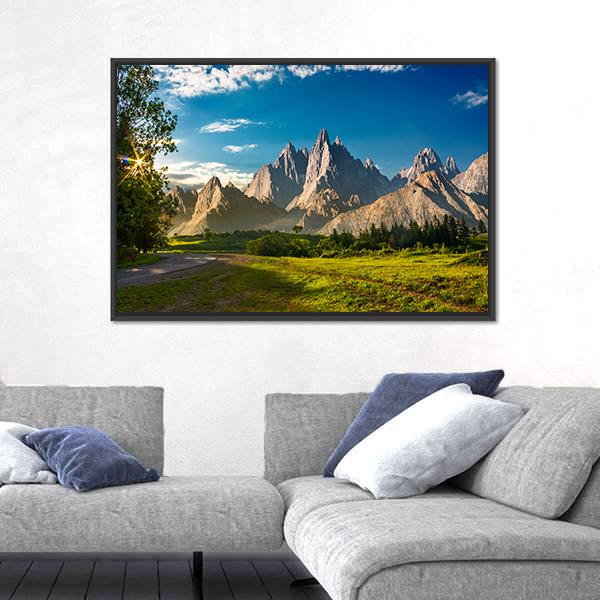 Rocky Peaks At Sunset Canvas Wall Art-3 Horizontal-Gallery Wrap-25" x 16"-Tiaracle