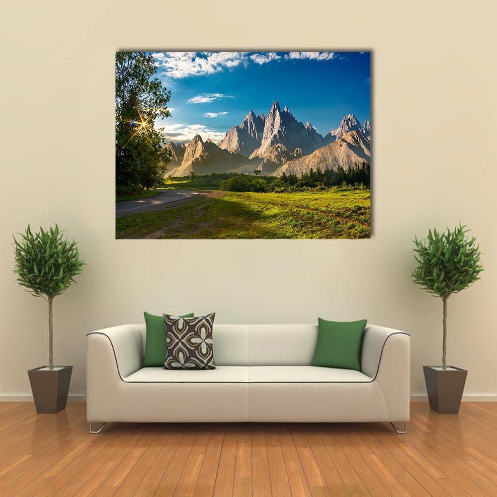 Rocky Peaks At Sunset Canvas Wall Art-1 Piece-Gallery Wrap-48" x 32"-Tiaracle