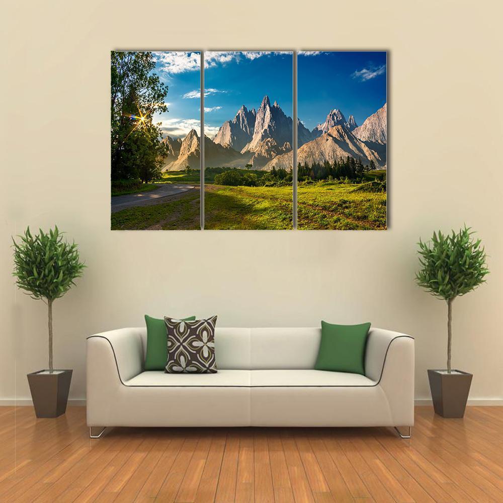 Rocky Peaks At Sunset Canvas Wall Art-5 Pop-Gallery Wrap-47" x 32"-Tiaracle