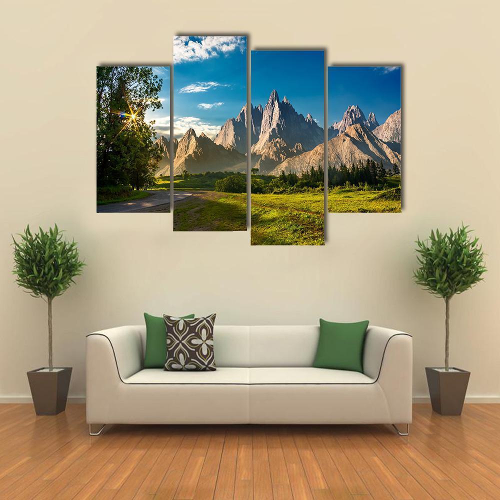 Rocky Peaks At Sunset Canvas Wall Art-4 Pop-Gallery Wrap-50" x 32"-Tiaracle