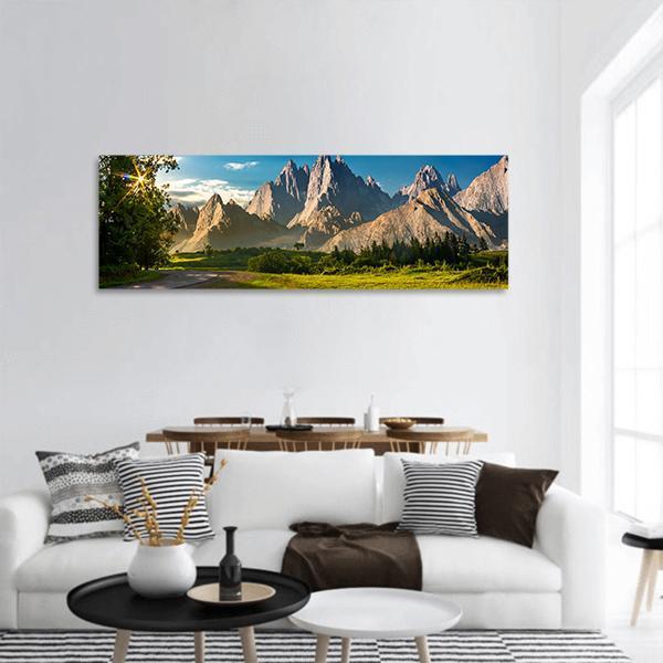 Rocky Peaks At Sunset Panoramic Canvas Wall Art-1 Piece-36" x 12"-Tiaracle