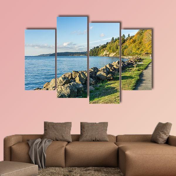 Rocky Shoreline At Saltwater State Park In The Autumn Canvas Wall Art-4 Pop-Gallery Wrap-50" x 32"-Tiaracle