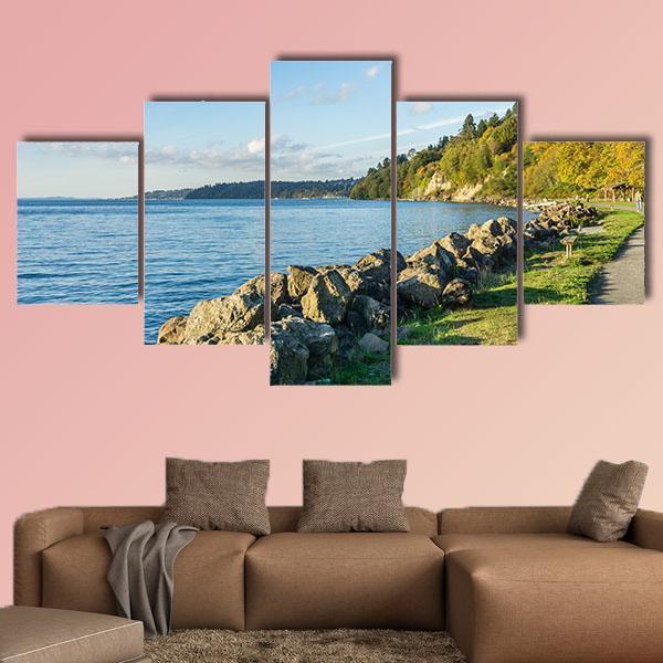 Rocky Shoreline At Saltwater State Park In The Autumn Canvas Wall Art-5 Star-Gallery Wrap-62" x 32"-Tiaracle