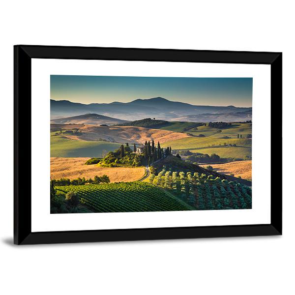 Rolling Hills And Valleys In Golden Morning Light Canvas Wall Art-3 Horizontal-Gallery Wrap-25" x 16"-Tiaracle