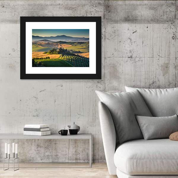 Rolling Hills And Valleys In Golden Morning Light Canvas Wall Art-3 Horizontal-Gallery Wrap-25" x 16"-Tiaracle