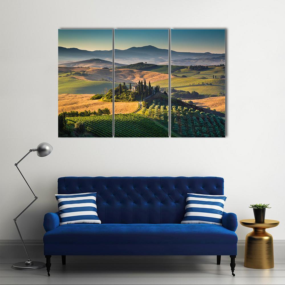 Rolling Hills And Valleys In Golden Morning Light Canvas Wall Art-3 Horizontal-Gallery Wrap-37" x 24"-Tiaracle
