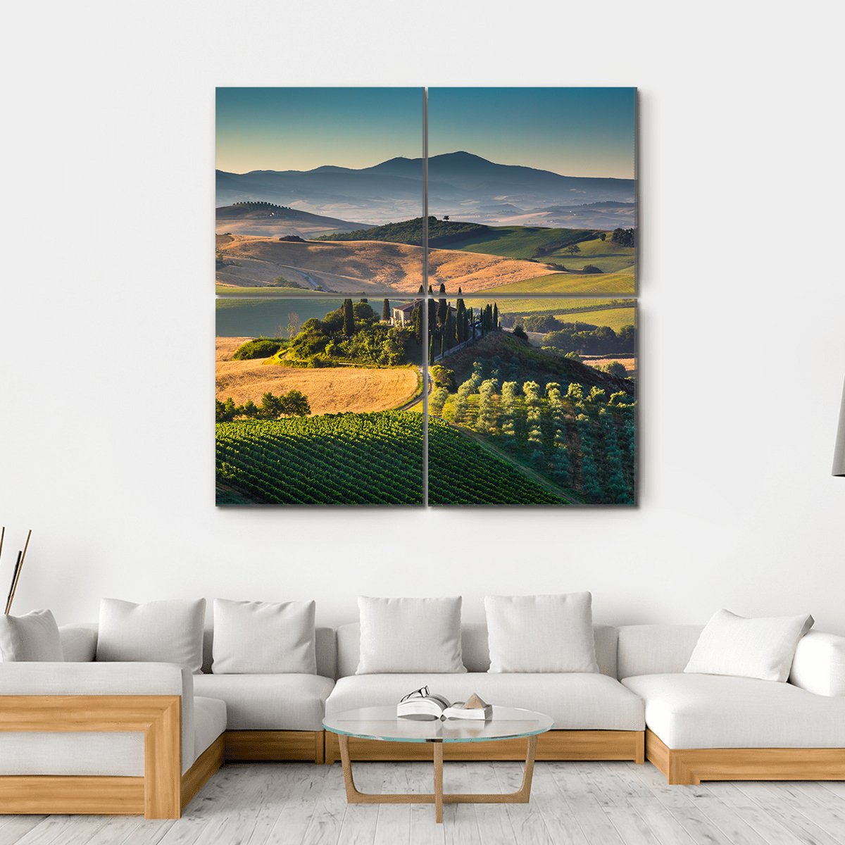 Rolling Hills And Valleys In Golden Morning Light Canvas Wall Art-4 Square-Gallery Wrap-17" x 17"-Tiaracle