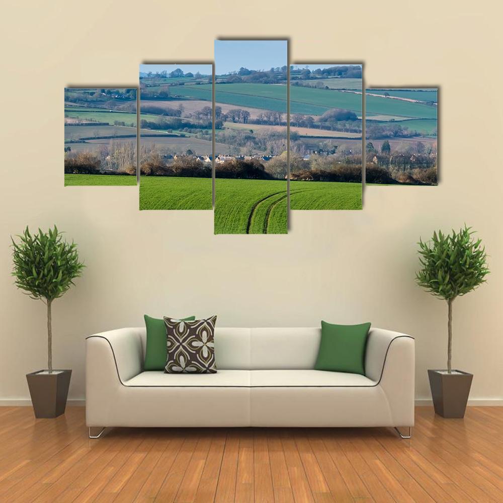 Rolling Oxfordshire Countryside Canvas Wall Art-5 Star-Gallery Wrap-62" x 32"-Tiaracle