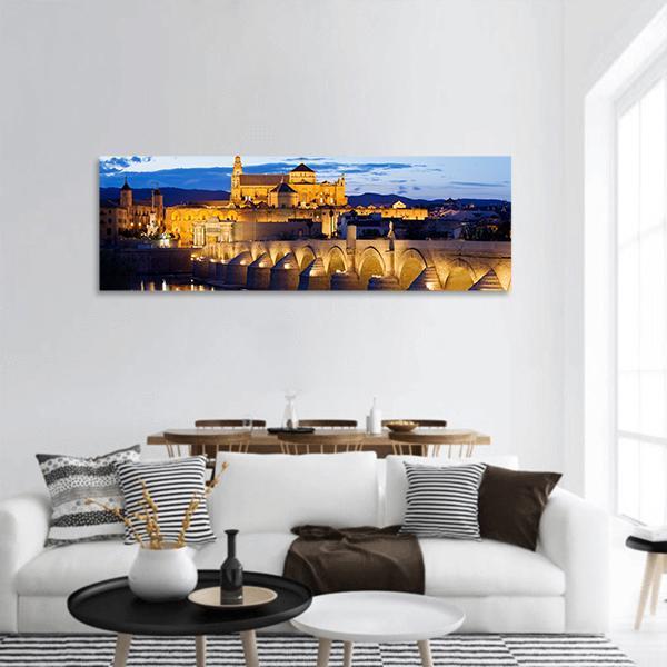 Roman Bridge & Great Mosque Cordoba Panoramic Canvas Wall Art-1 Piece-36" x 12"-Tiaracle