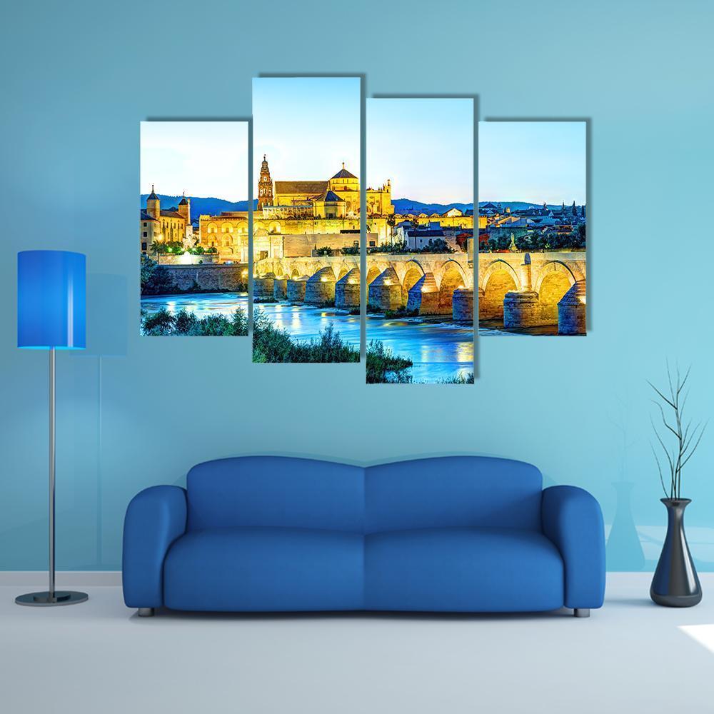 Roman Bridge And Guadalquivir River Canvas Wall Art-4 Pop-Gallery Wrap-50" x 32"-Tiaracle