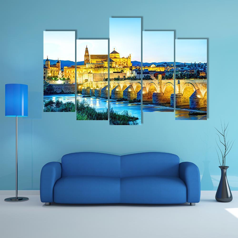 Roman Bridge And Guadalquivir River Canvas Wall Art-5 Pop-Gallery Wrap-47" x 32"-Tiaracle