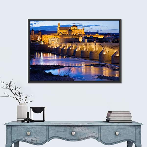 Roman Bridge &amp; Great Mosque Cordoba Canvas Wall Art-5 Horizontal-Gallery Wrap-22" x 12"-Tiaracle
