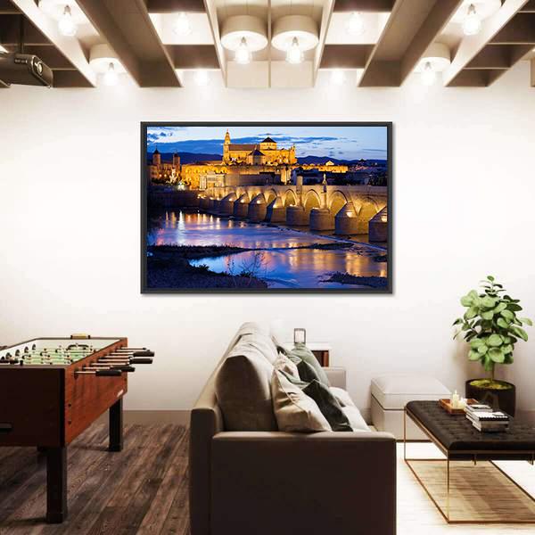 Roman Bridge &amp; Great Mosque Cordoba Canvas Wall Art-5 Horizontal-Gallery Wrap-22" x 12"-Tiaracle