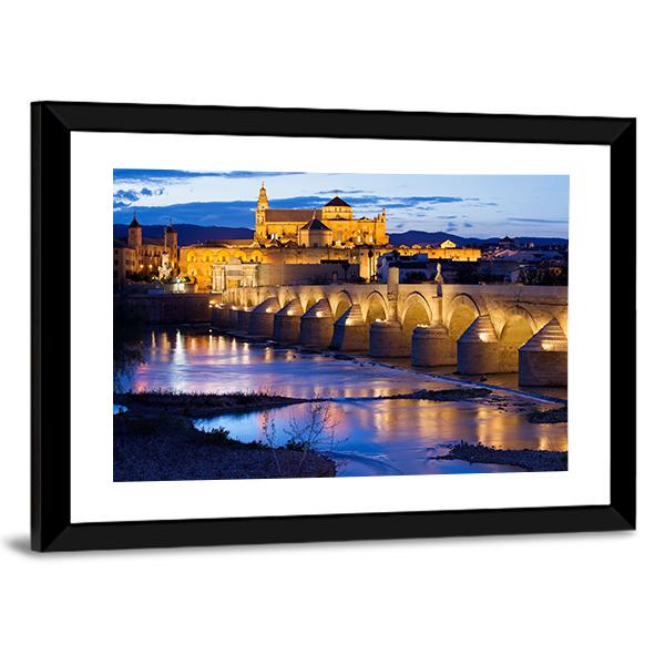 Roman Bridge & Great Mosque Cordoba Canvas Wall Art-5 Horizontal-Gallery Wrap-22" x 12"-Tiaracle