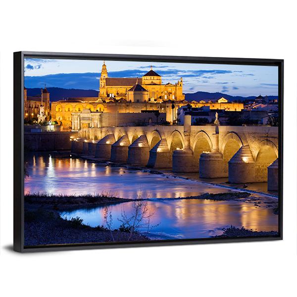 Roman Bridge &amp; Great Mosque Cordoba Canvas Wall Art-5 Horizontal-Gallery Wrap-22" x 12"-Tiaracle