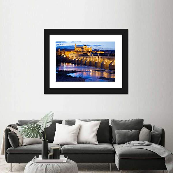 Roman Bridge &amp; Great Mosque Cordoba Panoramic Canvas Wall Art-1 Piece-36" x 12"-Tiaracle