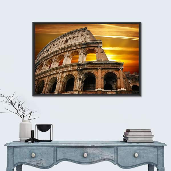 Roman Colosseum At Sunrise Canvas Wall Art-1 Piece-Floating Frame-24" x 16"-Tiaracle