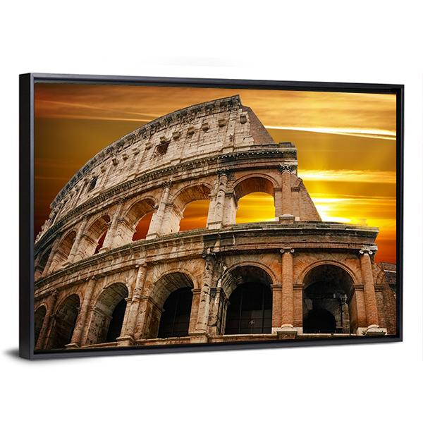 Roman Colosseum At Sunrise Canvas Wall Art-3 Horizontal-Gallery Wrap-25" x 16"-Tiaracle
