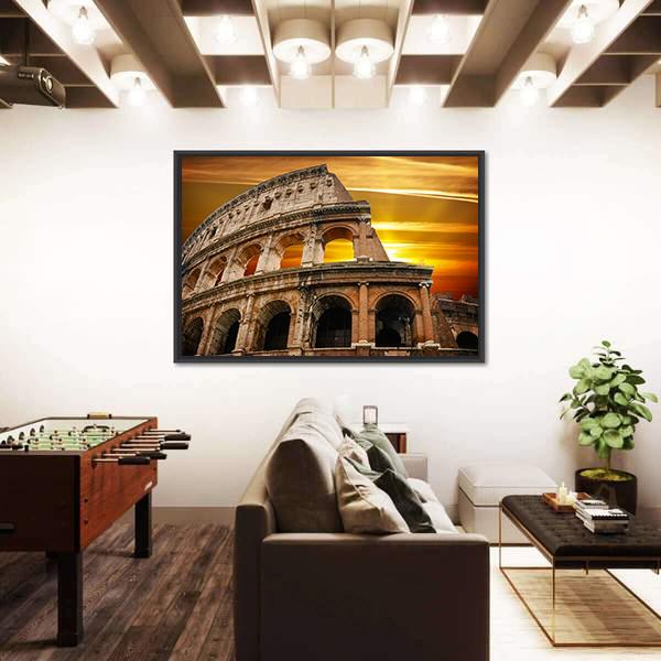 Roman Colosseum At Sunrise Canvas Wall Art-3 Horizontal-Gallery Wrap-25" x 16"-Tiaracle