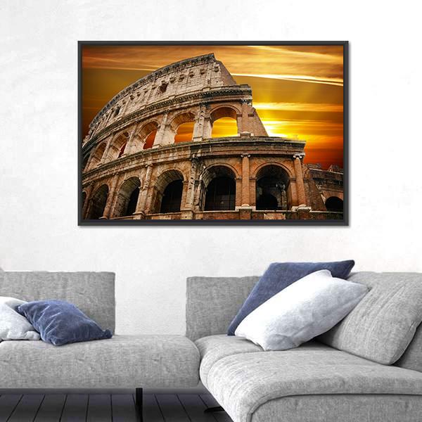 Roman Colosseum At Sunrise Canvas Wall Art-3 Horizontal-Gallery Wrap-25" x 16"-Tiaracle