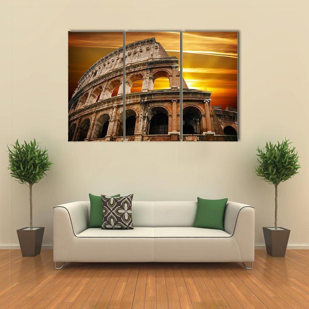 Roman Colosseum At Sunrise Canvas Wall Art-3 Horizontal-Gallery Wrap-37" x 24"-Tiaracle