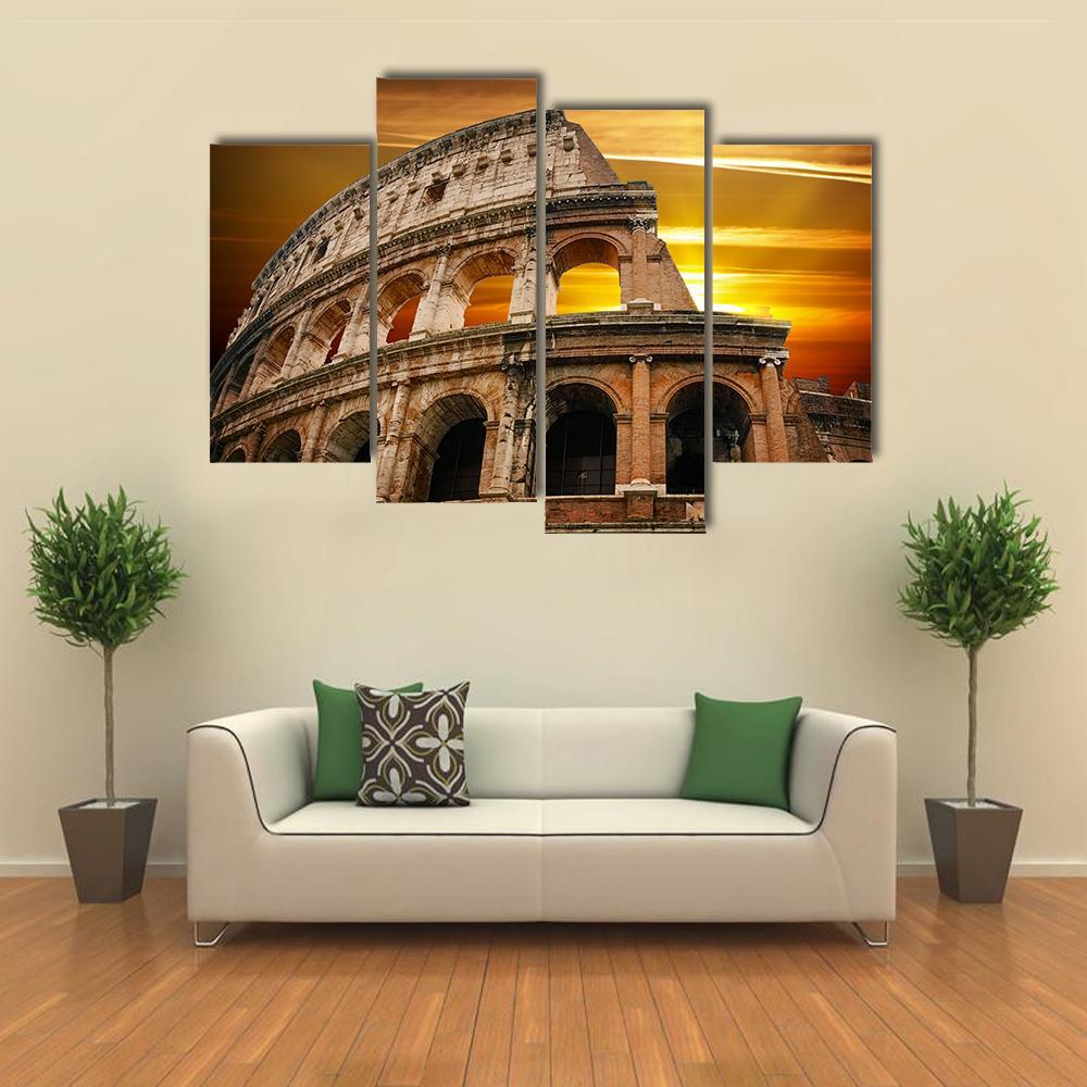 Roman Colosseum At Sunrise Canvas Wall Art-4 Pop-Gallery Wrap-50" x 32"-Tiaracle