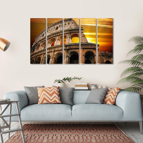 Roman Colosseum At Sunrise Canvas Wall Art-5 Horizontal-Gallery Wrap-22" x 12"-Tiaracle