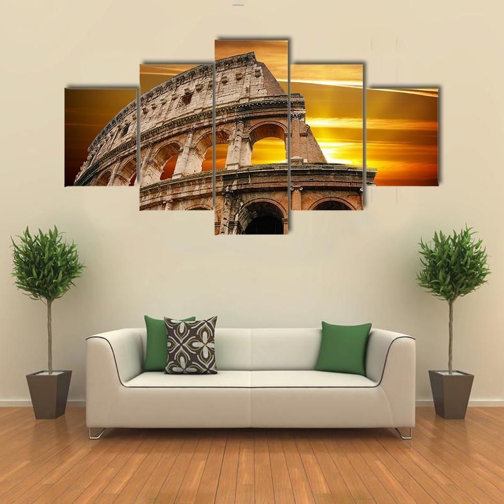 Roman Colosseum At Sunrise Canvas Wall Art-5 Star-Gallery Wrap-62" x 32"-Tiaracle