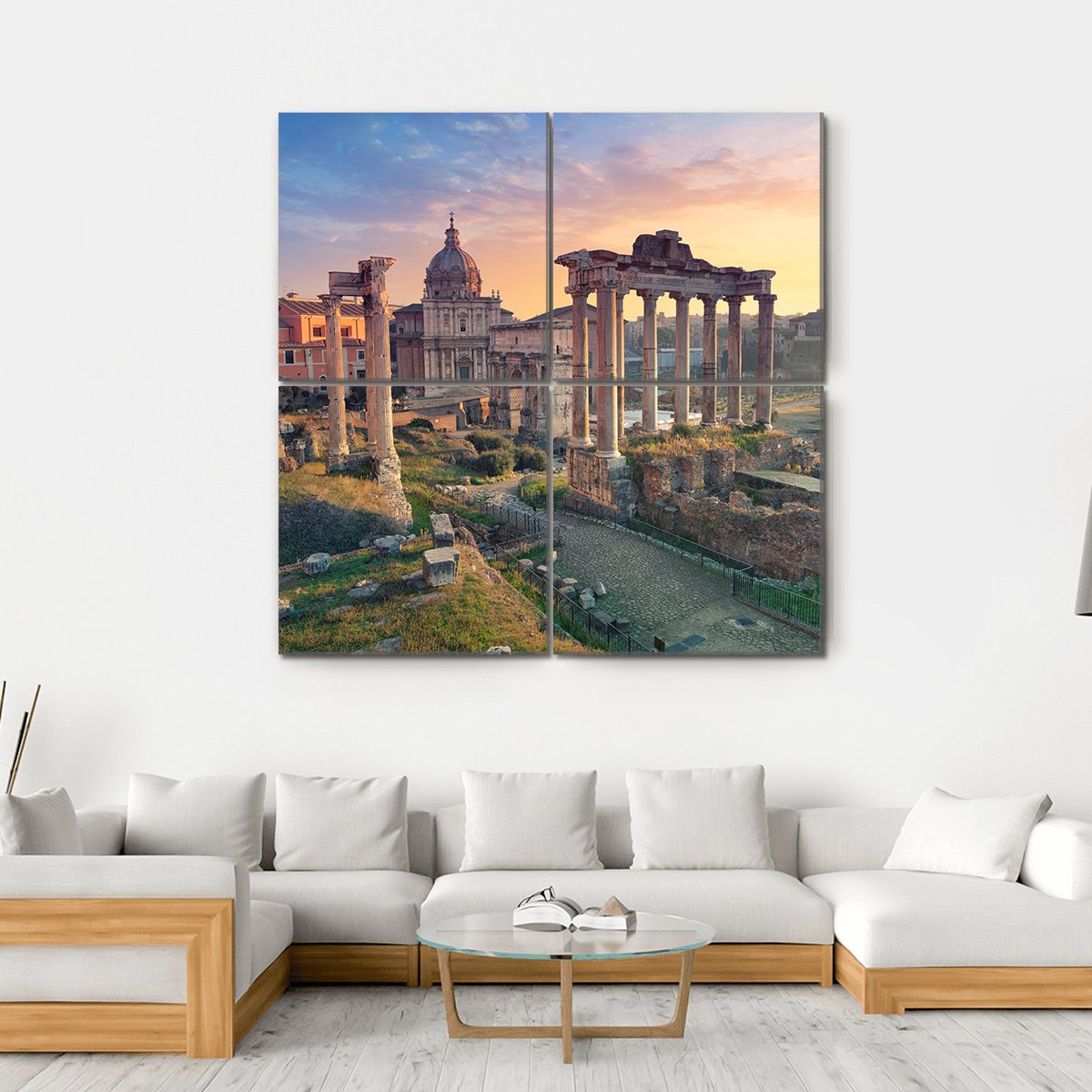 Roman Forum In Rome During Sunrise Canvas Wall Art-4 Square-Gallery Wrap-17" x 17"-Tiaracle