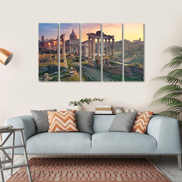 Roman Forum In Rome During Sunrise Canvas Wall Art-5 Horizontal-Gallery Wrap-22" x 12"-Tiaracle