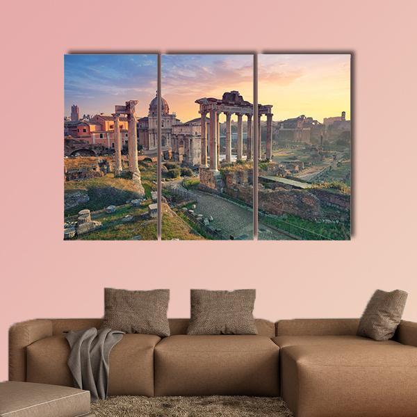 Roman Forum In Rome During Sunrise Canvas Wall Art-4 Pop-Gallery Wrap-50" x 32"-Tiaracle