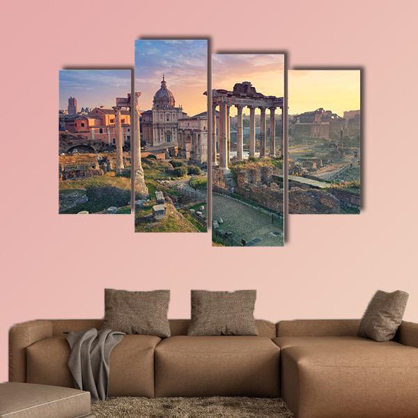 Roman Forum In Rome During Sunrise Canvas Wall Art-4 Pop-Gallery Wrap-50" x 32"-Tiaracle