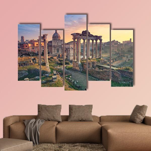 Roman Forum In Rome During Sunrise Canvas Wall Art-5 Pop-Gallery Wrap-47" x 32"-Tiaracle